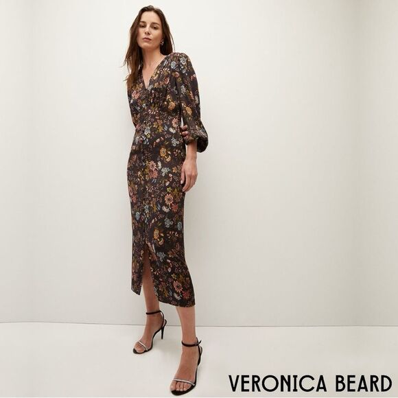 Veronica Beard **NWT** Terina Floral Stretch Silk Black Floral Multi Dress - Picture 1 of 11